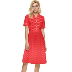 Red-polka Button Top Knee Length Dress