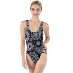 Seamless Paisley Pattern High Leg Strappy Swimsuit by nate14shop