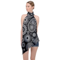 Seamless Paisley Pattern Halter Asymmetric Satin Top by nate14shop