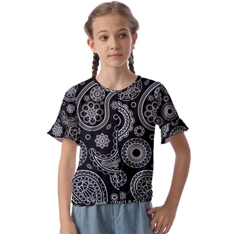 Seamless Paisley Pattern Kids  Cuff Sleeve Scrunch Bottom Tee by nate14shop