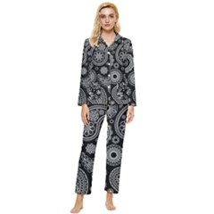 Seamless Paisley Pattern Womens  Long Sleeve Velvet Pocket Pajamas Set by nate14shop