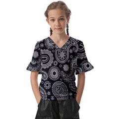 Seamless Paisley Pattern Kids  V-neck Horn Sleeve Blouse by nate14shop