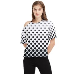 Square-background One Shoulder Cut Out Tee by nate14shop