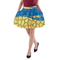 Combo Blue Yellow A-line Pocket Skirt