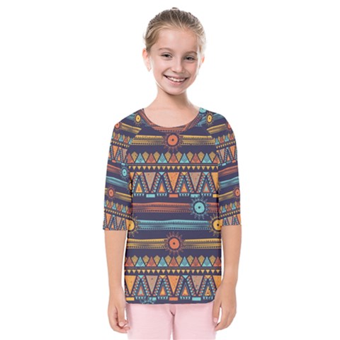 Bohemian-ethnic-seamless-pattern-with-tribal-stripes Kids  Quarter Sleeve Raglan Tee by Wegoenart