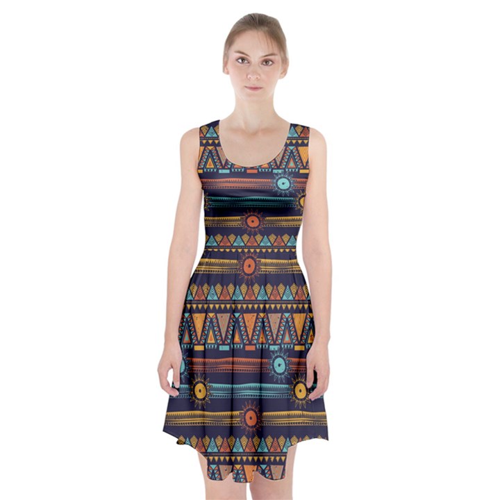 Bohemian-ethnic-seamless-pattern-with-tribal-stripes Racerback Midi Dress