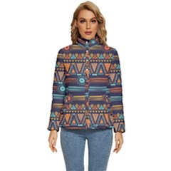 Bohemian-ethnic-seamless-pattern-with-tribal-stripes Women s Puffer Bubble Jacket Coat