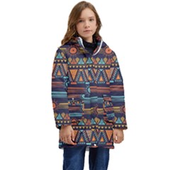 Bohemian-ethnic-seamless-pattern-with-tribal-stripes Kid s Hooded Longline Puffer Jacket