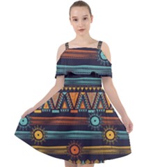 Bohemian-ethnic-seamless-pattern-with-tribal-stripes Cut Out Shoulders Chiffon Dress by Wegoenart