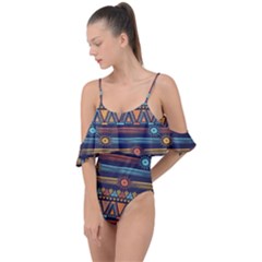 Bohemian-ethnic-seamless-pattern-with-tribal-stripes Drape Piece Swimsuit by Wegoenart