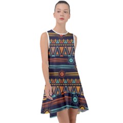 Bohemian-ethnic-seamless-pattern-with-tribal-stripes Frill Swing Dress by Wegoenart