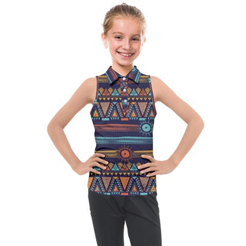 Bohemian-ethnic-seamless-pattern-with-tribal-stripes Kids  Sleeveless Polo Tee by Wegoenart