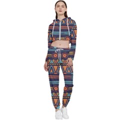 Bohemian-ethnic-seamless-pattern-with-tribal-stripes Cropped Zip Up Lounge Set by Wegoenart