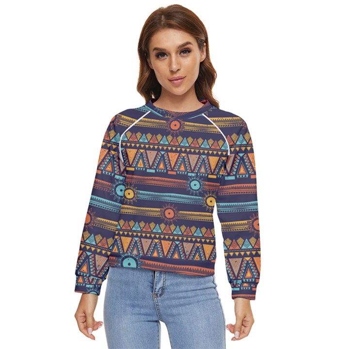 Bohemian-ethnic-seamless-pattern-with-tribal-stripes Women s Long Sleeve Raglan Tee