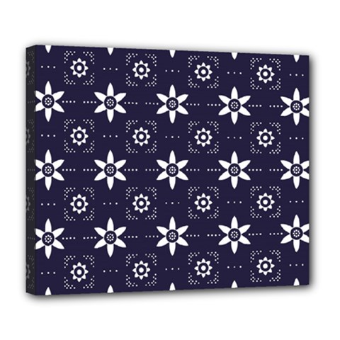 White Blue Floral Pattern Deluxe Canvas 24  X 20  (stretched) by designsbymallika