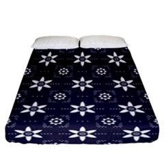 White Blue Floral Pattern Fitted Sheet (california King Size) by designsbymallika