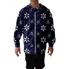 White Blue Floral Pattern Kids  Hooded Windbreaker by designsbymallika