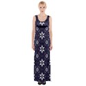 White Blue Floral Pattern Thigh Split Maxi Dress View1