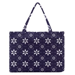 White Blue Floral Pattern Zipper Medium Tote Bag by designsbymallika