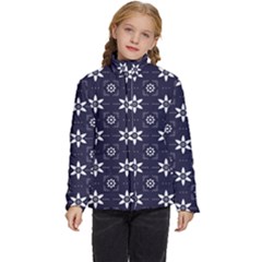 White Blue Floral Pattern Kids  Puffer Bubble Jacket Coat by designsbymallika