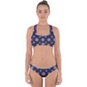 White Blue Floral Pattern Cross Back Hipster Bikini Set View1