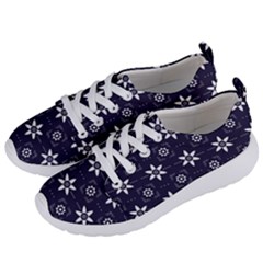 White Blue Floral Pattern Women s Lightweight Sports Shoes by designsbymallika