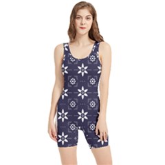 White Blue Floral Pattern Women s Wrestling Singlet by designsbymallika