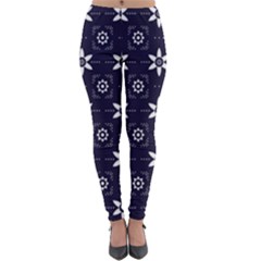 White Blue Floral Pattern Lightweight Velour Leggings by designsbymallika