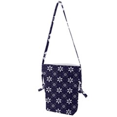 White Blue Floral Pattern Folding Shoulder Bag by designsbymallika