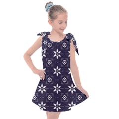 White Blue Floral Pattern Kids  Tie Up Tunic Dress by designsbymallika