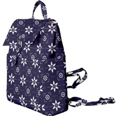 White Blue Floral Pattern Buckle Everyday Backpack by designsbymallika