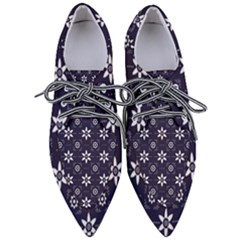 White Blue Floral Pattern Pointed Oxford Shoes by designsbymallika