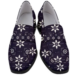 White Blue Floral Pattern Women s Chunky Heel Loafers by designsbymallika