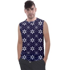 White Blue Floral Pattern Men s Regular Tank Top by designsbymallika