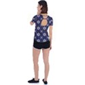 White Blue Floral Pattern Back Circle Cutout Sports Tee View2