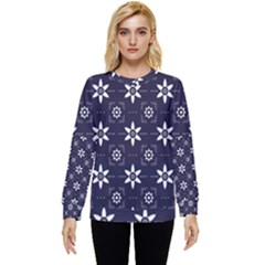 White Blue Floral Pattern Hidden Pocket Sweatshirt by designsbymallika