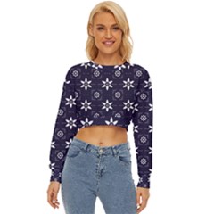 White Blue Floral Pattern Lightweight Long Sleeve Sweatshirt