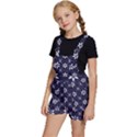 White Blue Floral Pattern Kids  Short Overalls View2