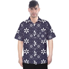 White Blue Floral Pattern Men s Hawaii Shirt