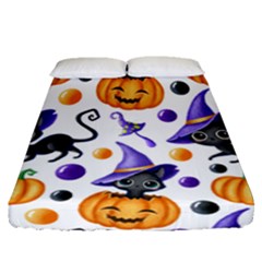 Halloween Cat Pattern Fitted Sheet (queen Size) by designsbymallika