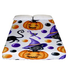 Halloween Cat Pattern Fitted Sheet (king Size) by designsbymallika