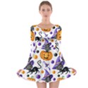 Halloween Cat Pattern Long Sleeve Skater Dress View1