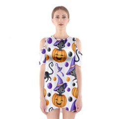 Halloween Cat Pattern Shoulder Cutout One Piece Dress by designsbymallika