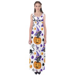 Halloween Cat Pattern Empire Waist Maxi Dress by designsbymallika