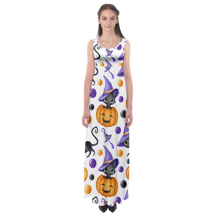 Halloween Cat Pattern Empire Waist Maxi Dress