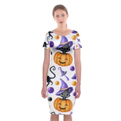 Halloween Cat Pattern Classic Short Sleeve Midi Dress