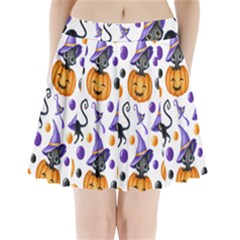 Halloween Cat Pattern Pleated Mini Skirt by designsbymallika