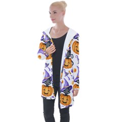 Halloween Cat Pattern Longline Hooded Cardigan by designsbymallika