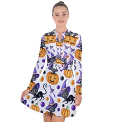 Halloween Cat Pattern Long Sleeve Panel Dress by designsbymallika