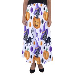 Halloween Cat Pattern Flared Maxi Skirt by designsbymallika